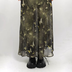 Green Butterfly Print Suspender Maxi Dress for Women – Fitted Summer Dress