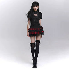 Black Fitted Short Sleeve T-Shirt for Women – Gothic-Inspired Basic Top