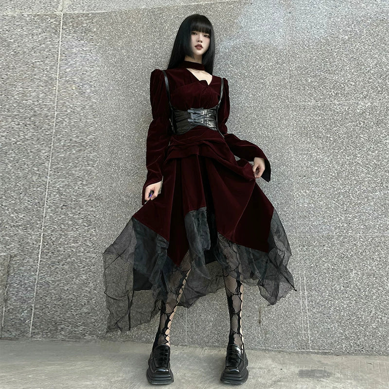 Red Gothic Maxi Dress for Women – A-Line Long Dress