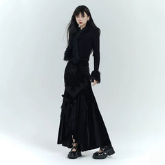 Black Velvet Mermaid Skirt for Women – Gothic-Inspired Maxi Skirt