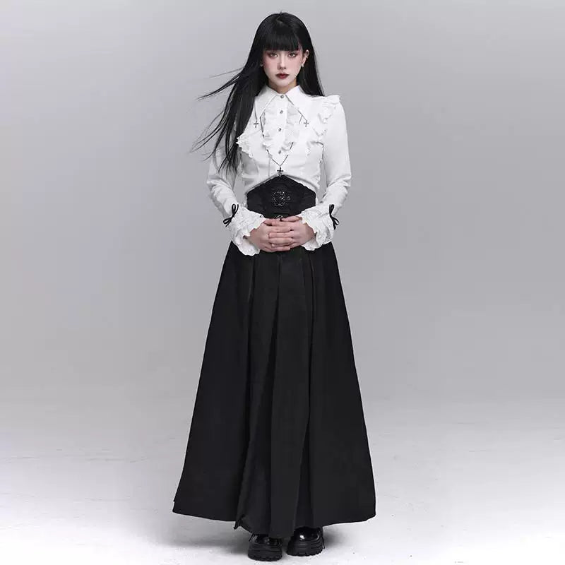 Black High-Waisted Asymmetrical Maxi Skirt for Women – Gothic A-Line Long Skirt