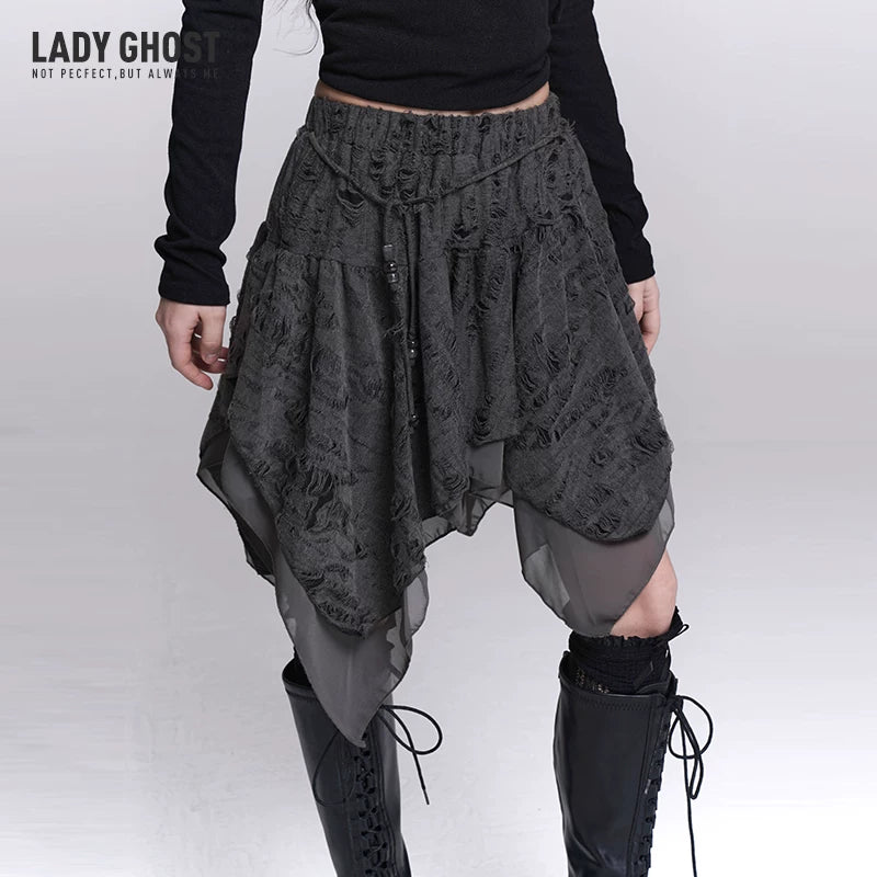 Women’s Gray Irregular Hem Mini Skirt Punk Style Asymmetrical Summer Skirt