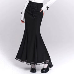 Women’s Black Bodycon Midi Skirt – Fishtail Mermaid Hem Skirt