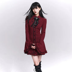 Women’s Red Plaid Shirt Dress – Bell Sleeve A-Line Mini Dress