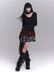 Plaid Asymmetrical Mini Skirt for Women – Gothic-Inspired A-Line Skirt