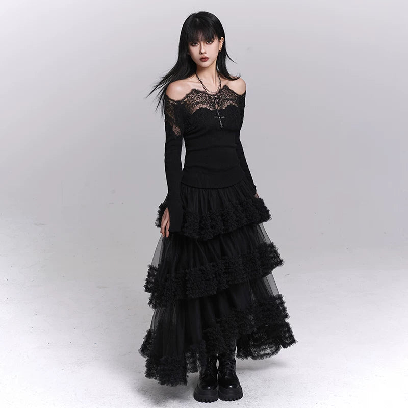 Women’s Brown Tiered Tulle Maxi Skirt – A-Line Puffy Long Skirt