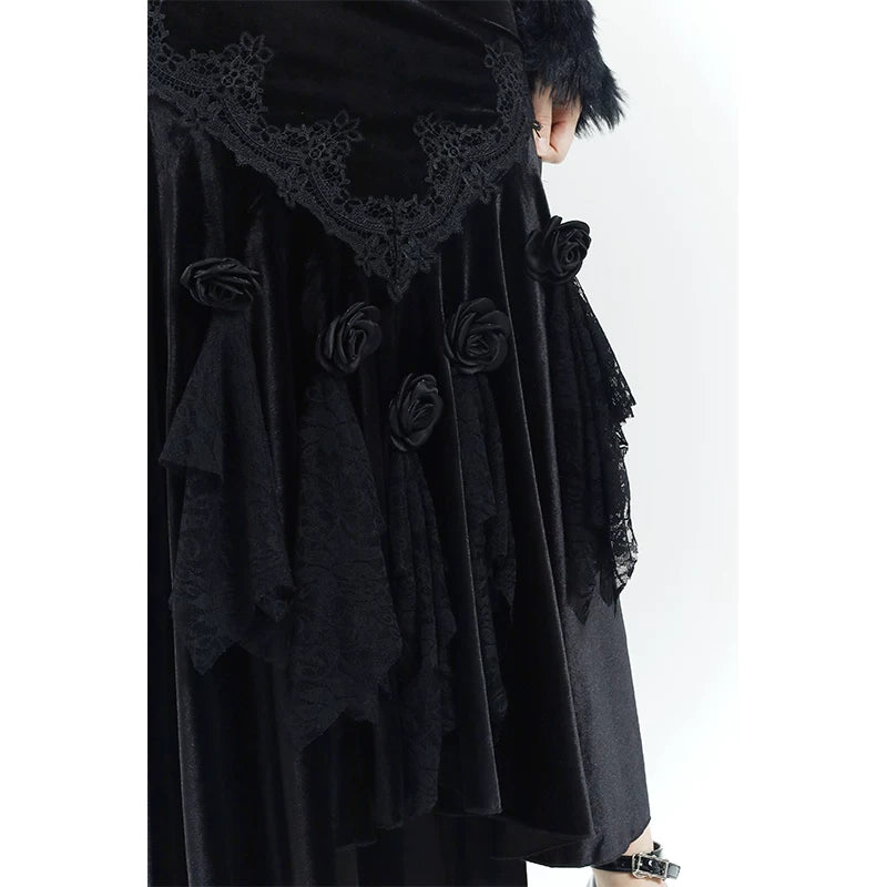 Black Velvet Mermaid Skirt for Women – Gothic-Inspired Maxi Skirt