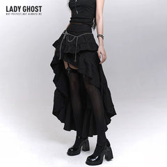 Black Asymmetrical Maxi Skirt for Women – Gothic-Inspired Long Skirt