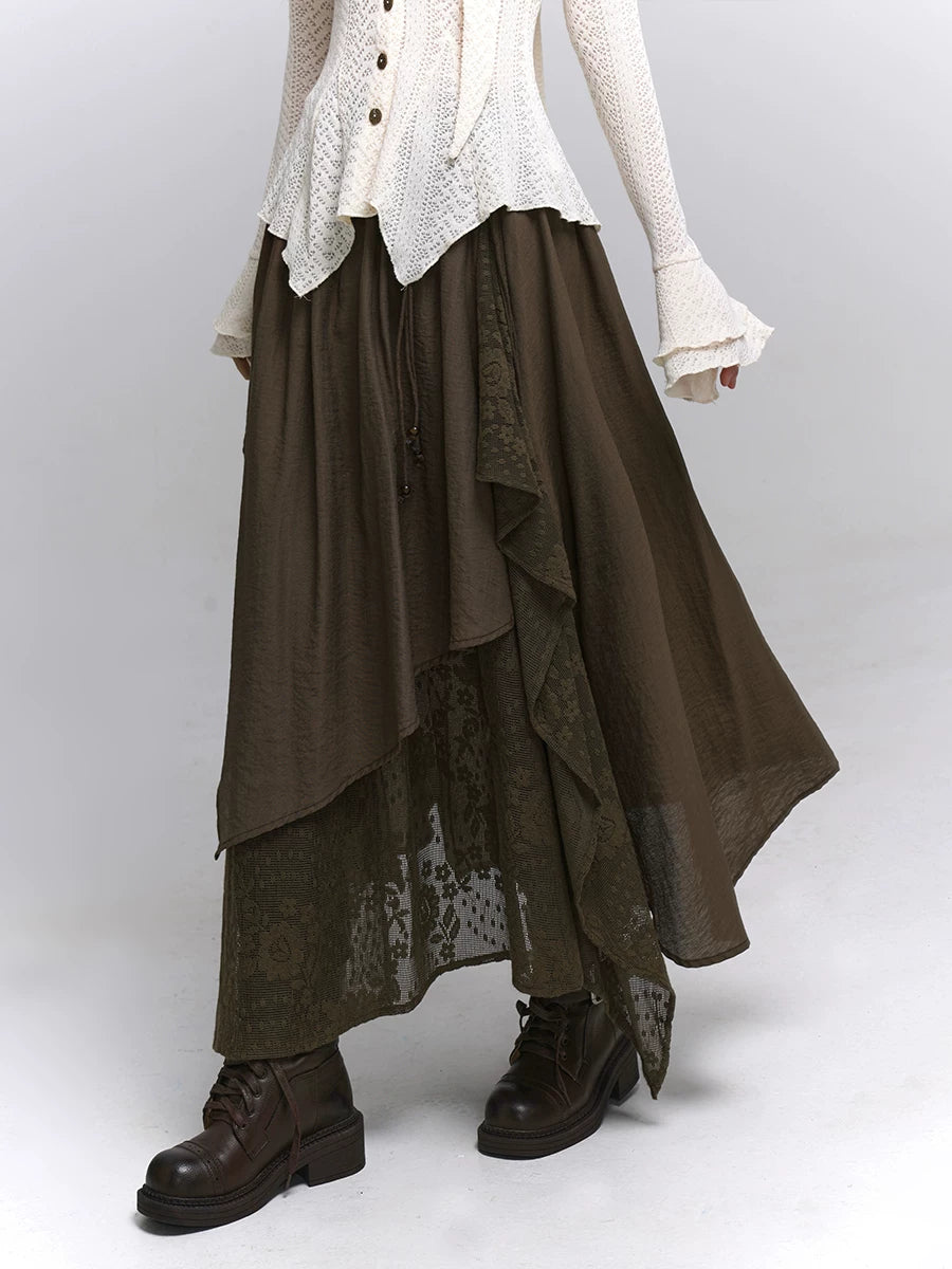 Brown A-Line Maxi Skirt for Women – High-Waisted Fall Skirt