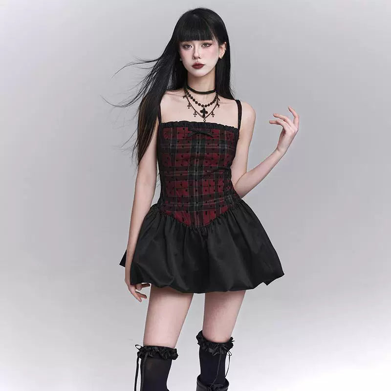 Women’s Red and Black Suspender Mini Dress – A-Line for Summer and Festivals