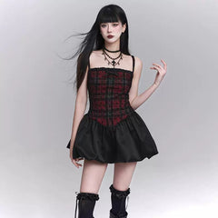 Women’s Red and Black Suspender Mini Dress – A-Line for Summer and Festivals