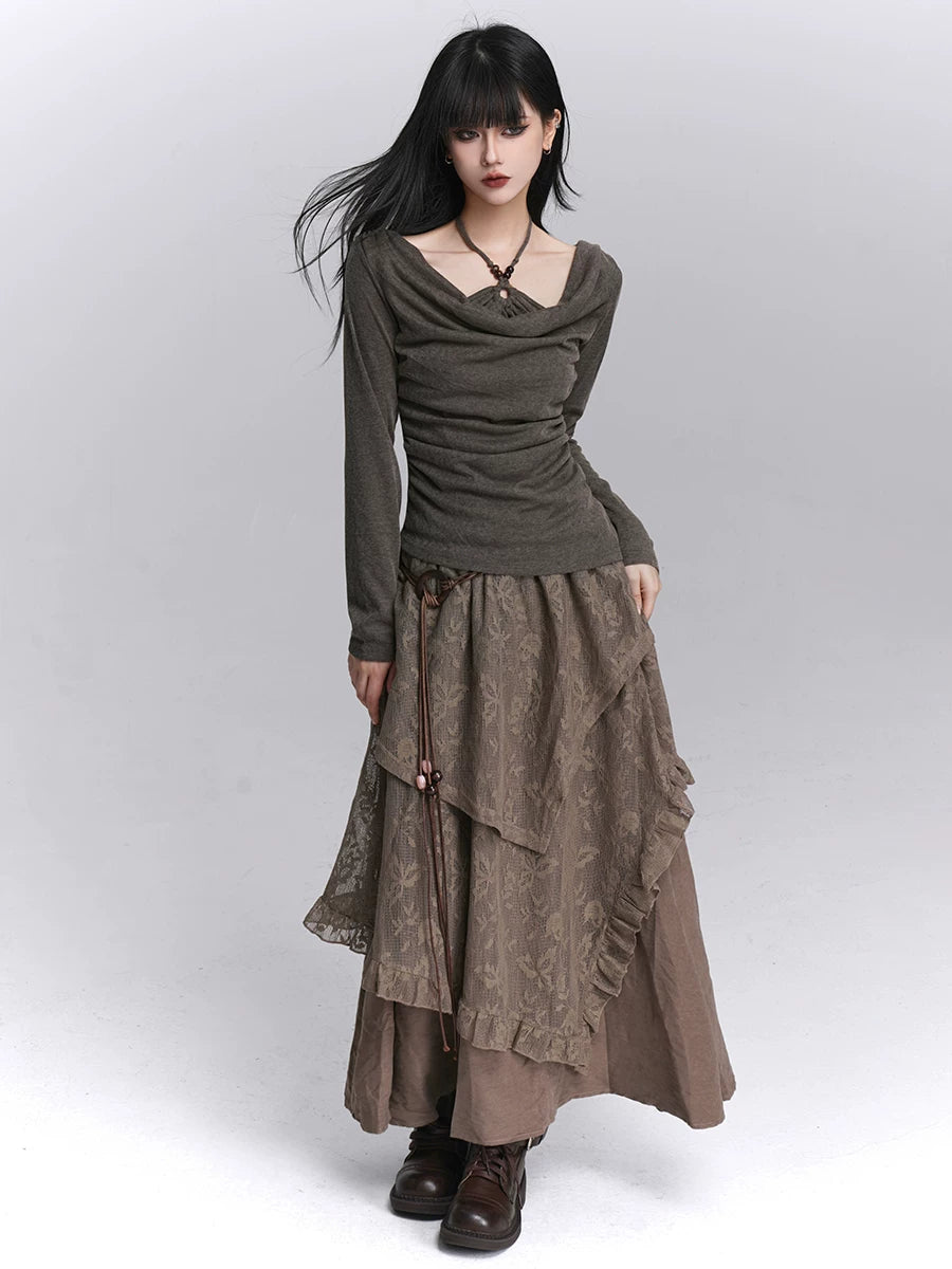 Gray Off Shoulder Top for Women – Layered Fitted Top