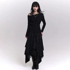 Women’s Off-White Lace Maxi Skirt – Butterfly Detail Irregular Hem A-Line Skirt