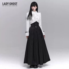 Black High-Waisted Asymmetrical Maxi Skirt for Women – Gothic A-Line Long Skirt