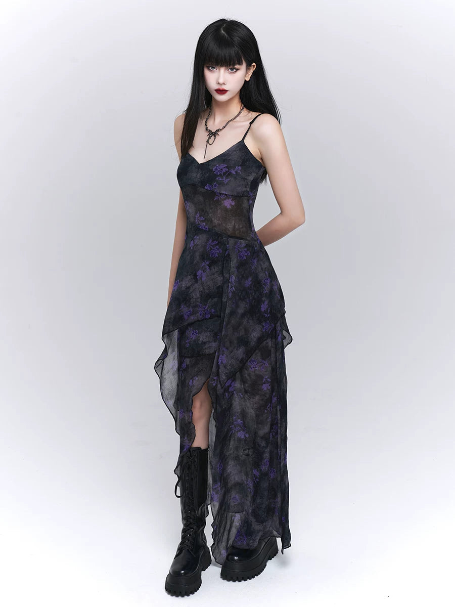 Women’s Irregular Hem Suspender Midi Dress – Lightweight A-Line for Summer