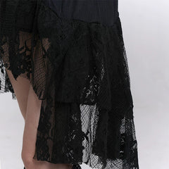 Women’s Black Lace Mini Skirt with Irregular Hem – High-Waisted for Summer and Festivals