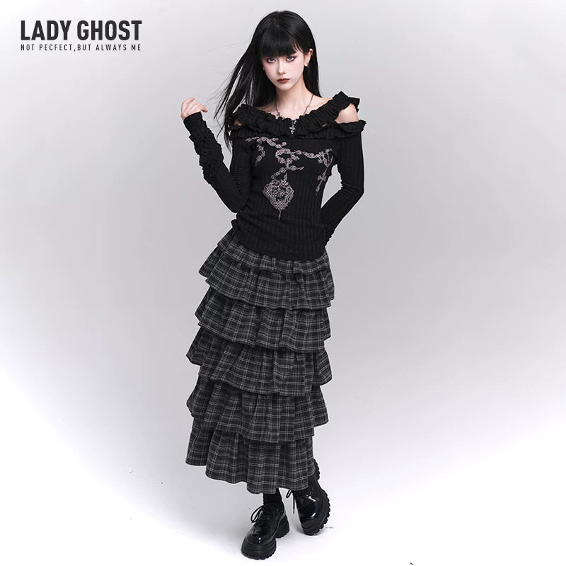Women’s Plaid Tiered Maxi Skirt – High-Waisted A-Line Skirt for Spring