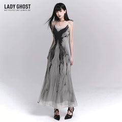 Gray Suspender Maxi Dress for Women – A-Line Sleeveless Summer Dress