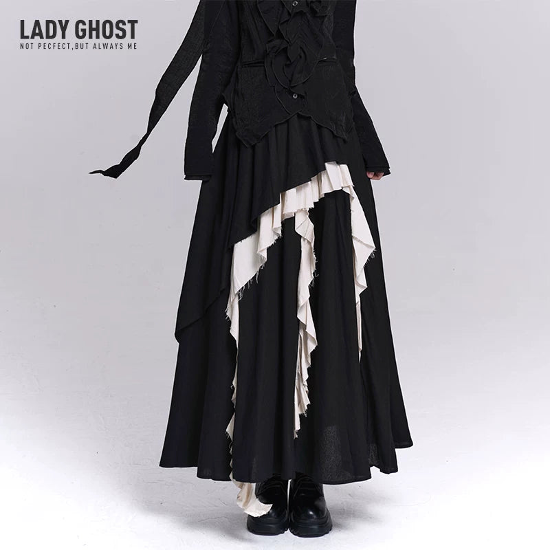 Women’s Black Asymmetrical Maxi Skirt – A-Line Long Skirt