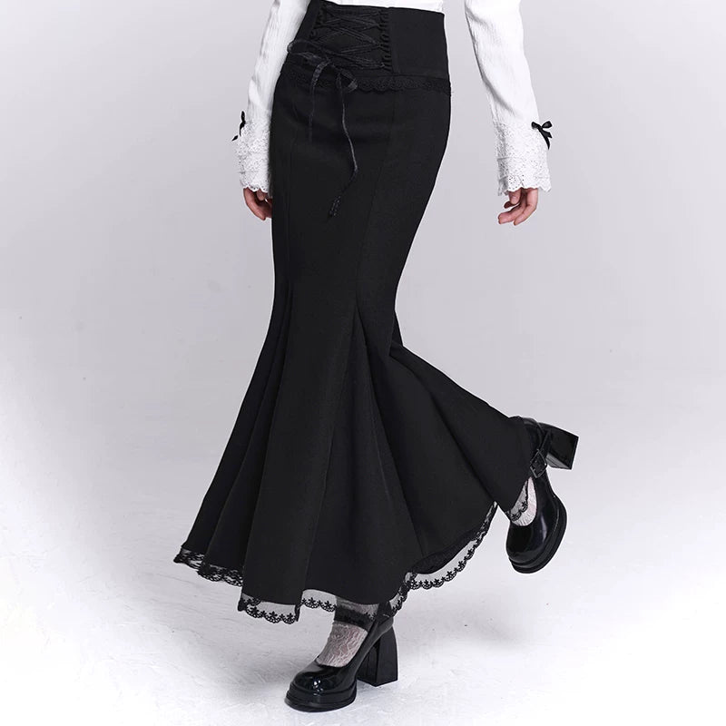 Women’s Black Bodycon Midi Skirt – Fishtail Mermaid Hem Skirt