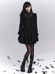 Women’s Black Long Sleeve Blouse – Gothic Style Structured Top