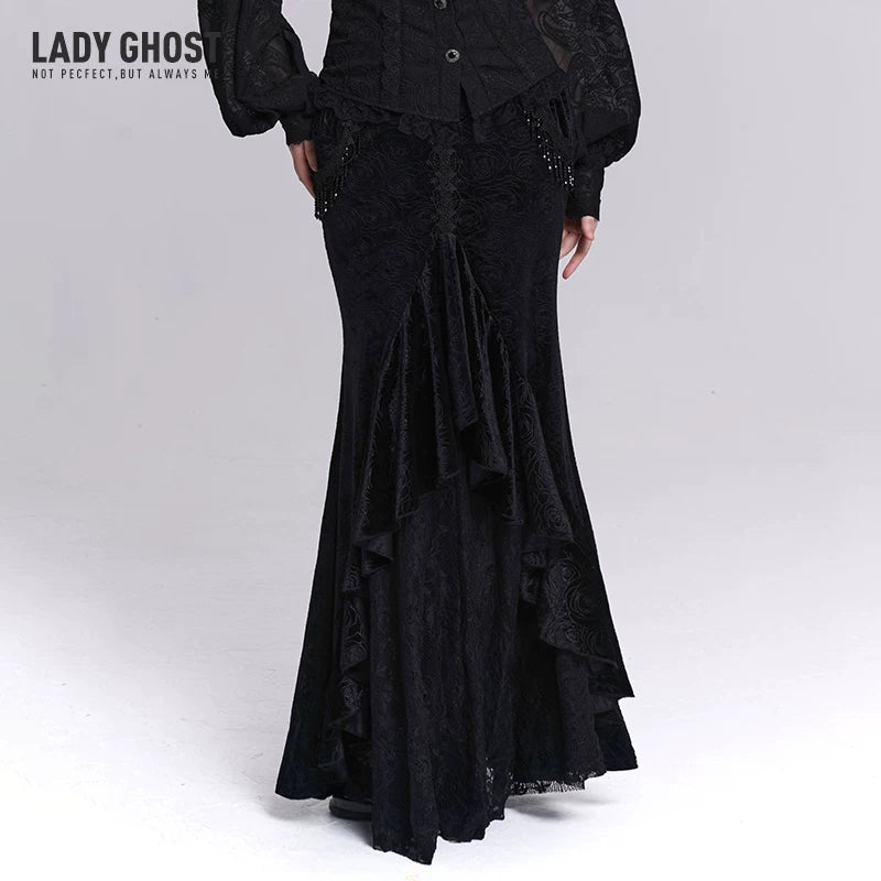 Women’s Black Velvet Midi Skirt – Fishtail Mermaid Hem Skirt