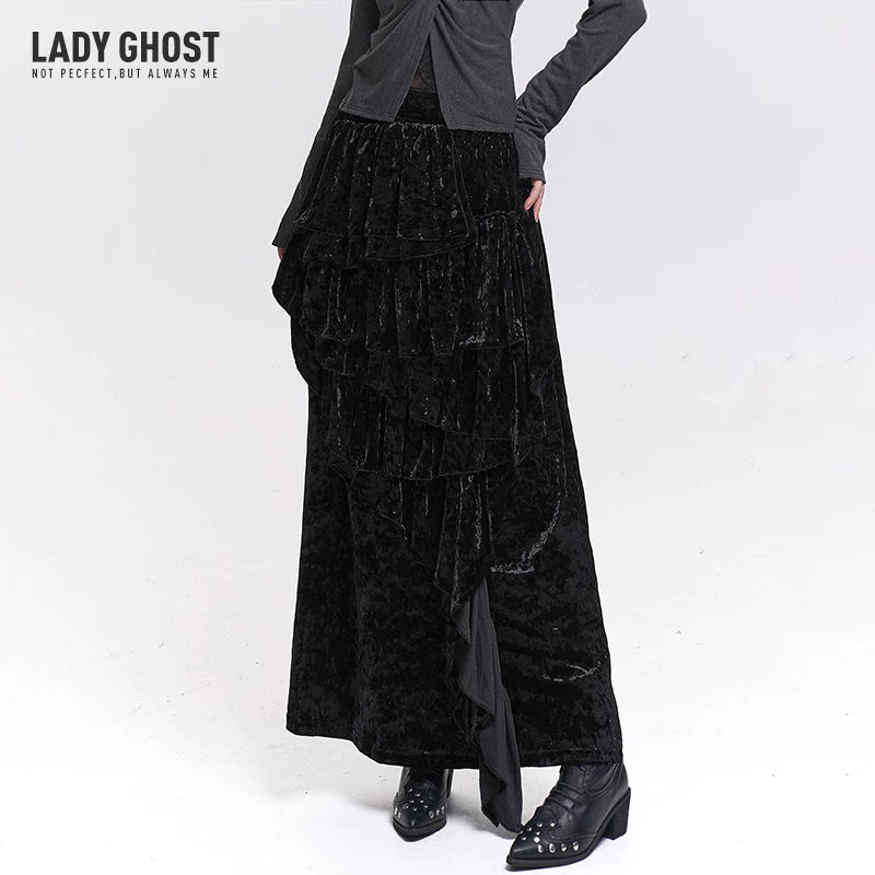 Women’s Brown Velvet Maxi Skirt – Asymmetrical Long Skirt