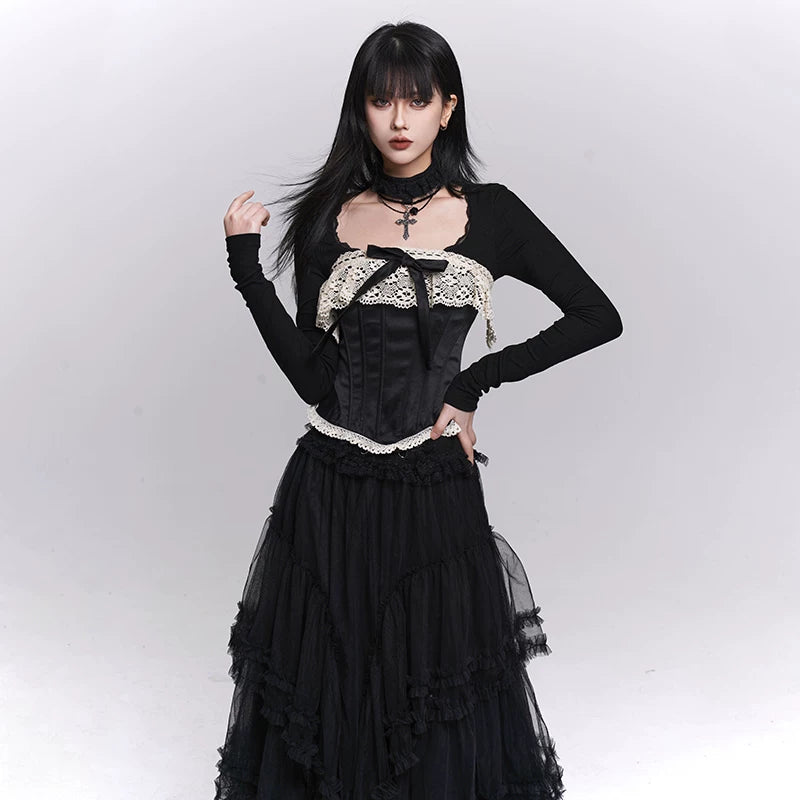 Women’s Black Corset Top – Boned Strapless Tube Top, Slim Fit Bustier
