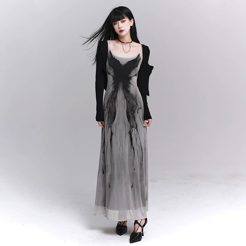 Gray Suspender Maxi Dress for Women – A-Line Sleeveless Summer Dress