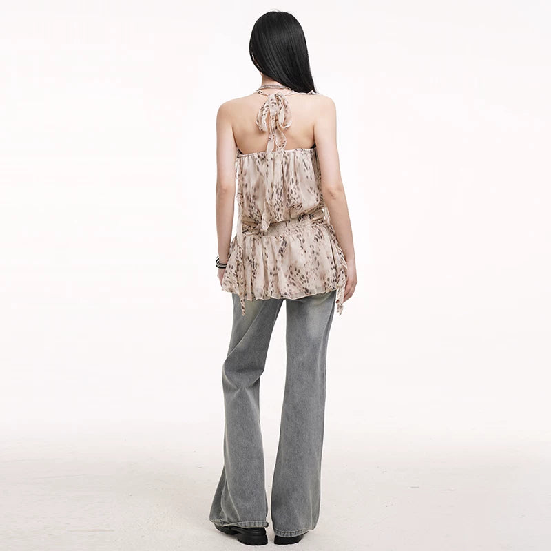 Women’s Chiffon Halter Top Sleeveless Lightweight Blouse Flowy Summer Top