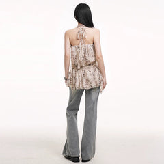 Women’s Chiffon Halter Top Sleeveless Lightweight Blouse Flowy Summer Top