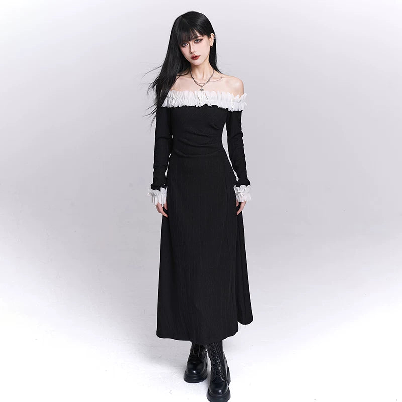 Women’s Black One-Shoulder Maxi Dress – Slim Fit Asymmetrical Dress