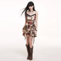 Asymmetrical Suspender Mini Dress for Women – Gothic-Inspired Summer Dress