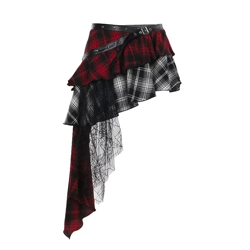 Plaid Asymmetrical Mini Skirt for Women – Gothic-Inspired A-Line Skirt