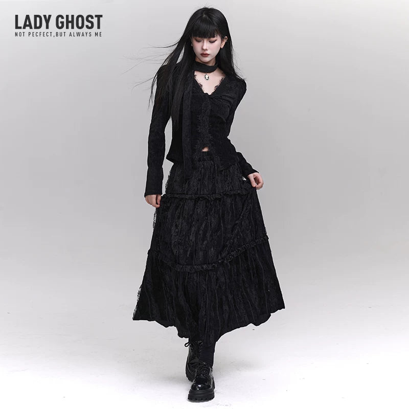 Black High-Waisted Slit Maxi Skirt for Women – A-Line Long Skirt