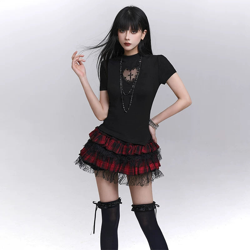 Black Fitted Short Sleeve T-Shirt for Women – Gothic-Inspired Basic Top
