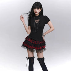 Black Fitted Short Sleeve T-Shirt for Women – Gothic-Inspired Basic Top
