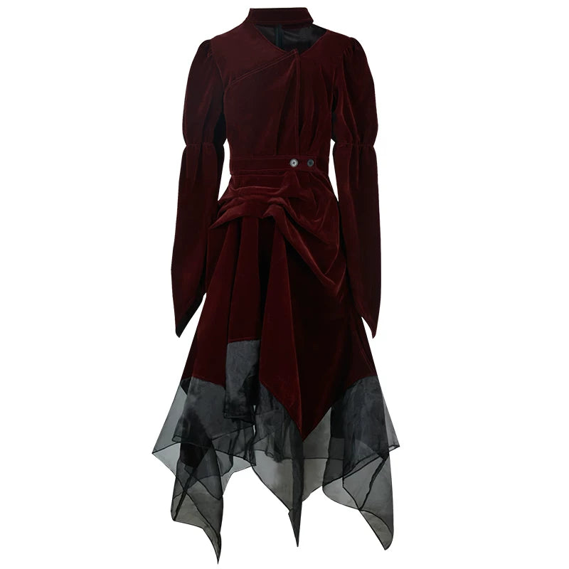 Red Gothic Maxi Dress for Women – A-Line Long Dress