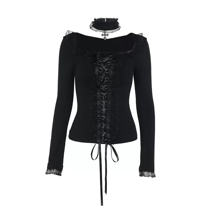 Black Fitted Gothic Long Sleeve Top for Women – Base Layer Top