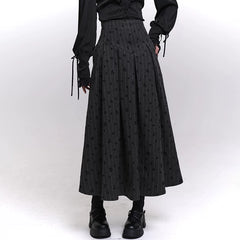 Women’s Gray Striped A-Line Skirt – High Waisted Midi Skirt for Fall