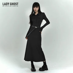 Black Long Sleeve Polo Dress for Women – Fitted Mini Shirt Dress