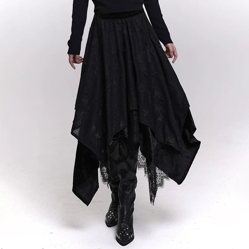 Women’s Off-White Lace Maxi Skirt – Butterfly Detail Irregular Hem A-Line Skirt