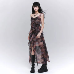 Purple Asymmetrical Suspender Maxi Dress for Women – Gothic-Inspired A-Line Dress