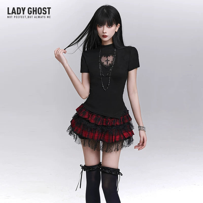 Black Fitted Short Sleeve T-Shirt for Women – Gothic-Inspired Basic Top