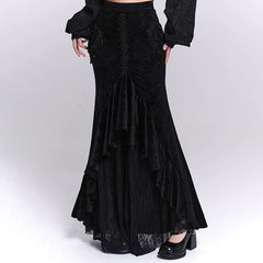 Women’s Black Velvet Midi Skirt – Fishtail Mermaid Hem Skirt