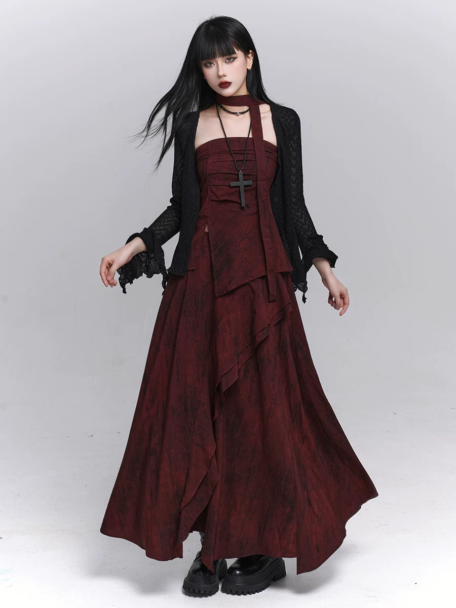 Women’s Red Two-Piece Set – Elegant Top and Maxi Skirt for Events