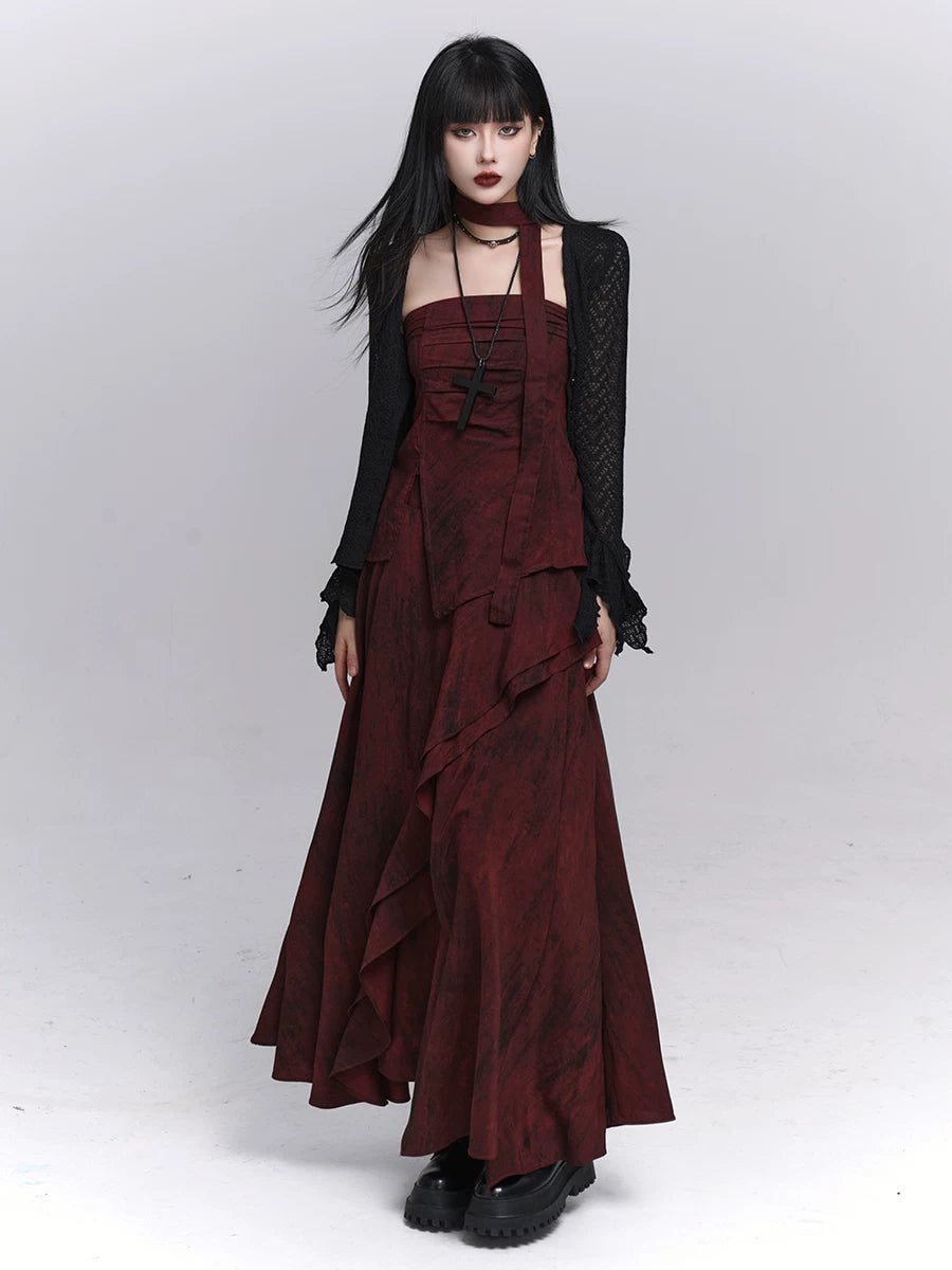 Women’s Red Two-Piece Set – Elegant Top and Maxi Skirt for Events