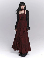 Women’s Red Two-Piece Set – Elegant Top and Maxi Skirt for Events
