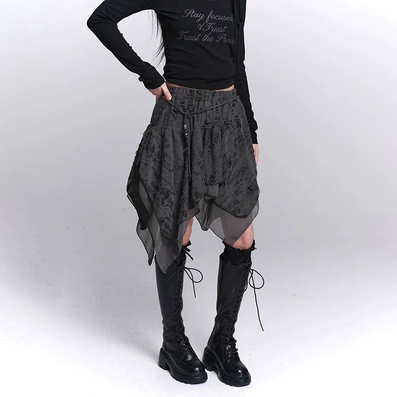 Women’s Gray Irregular Hem Mini Skirt Punk Style Asymmetrical Summer Skirt