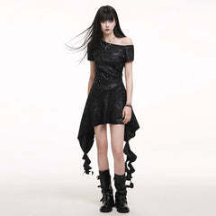 Black One-Shoulder Mini Dress for Women – Gothic-Inspired Asymmetrical Dress